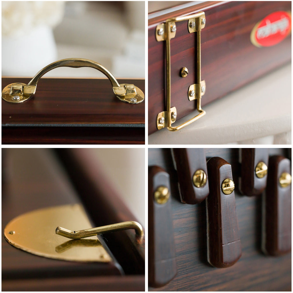 Maharaja Musicals Super Premium Shruti Box, Pinewood, Espresso, Medium - hardware detail