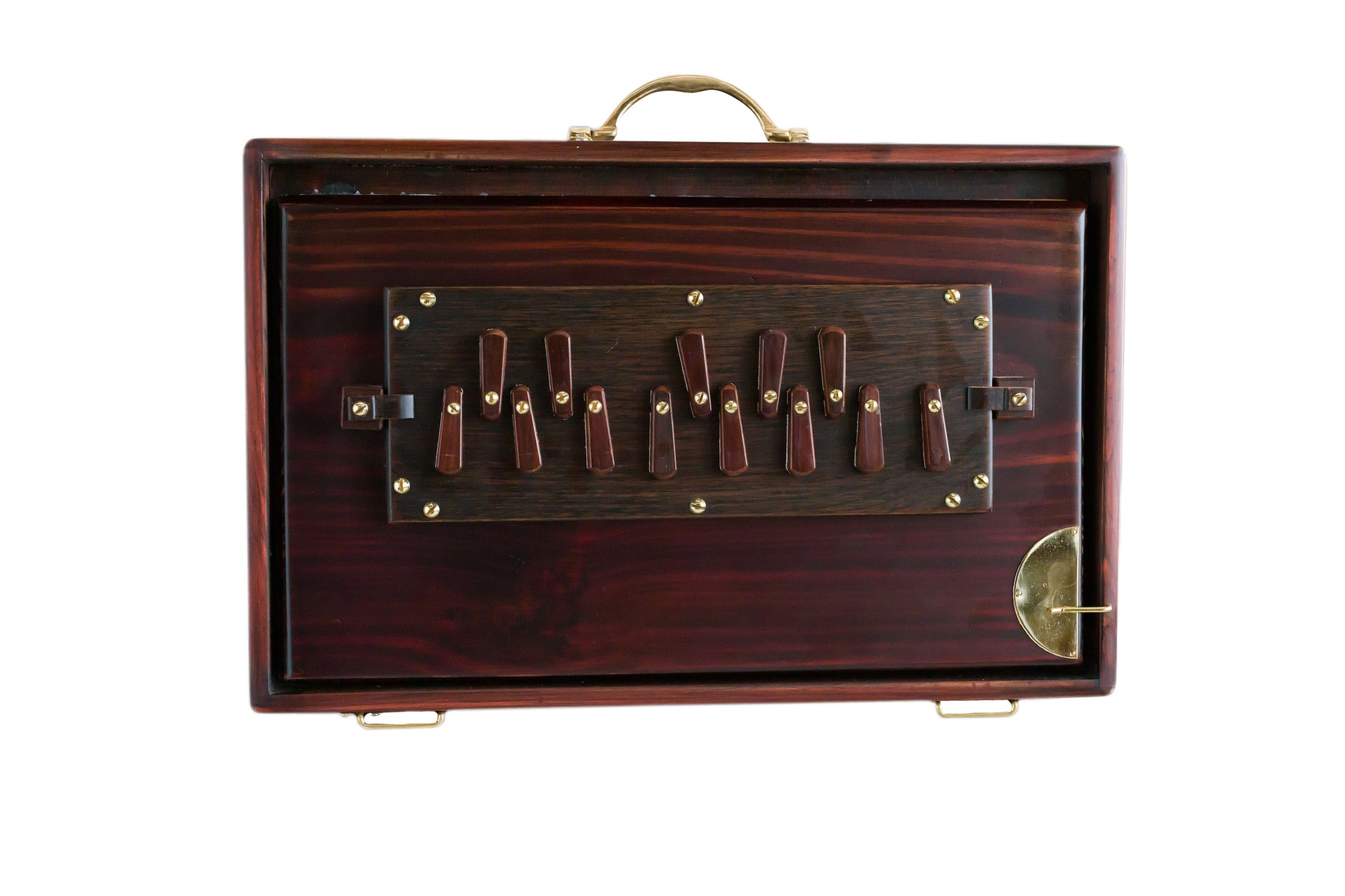 Maharaja Musicals Super Premium Shruti Box, Pinewood, Espresso, Medium - front panel