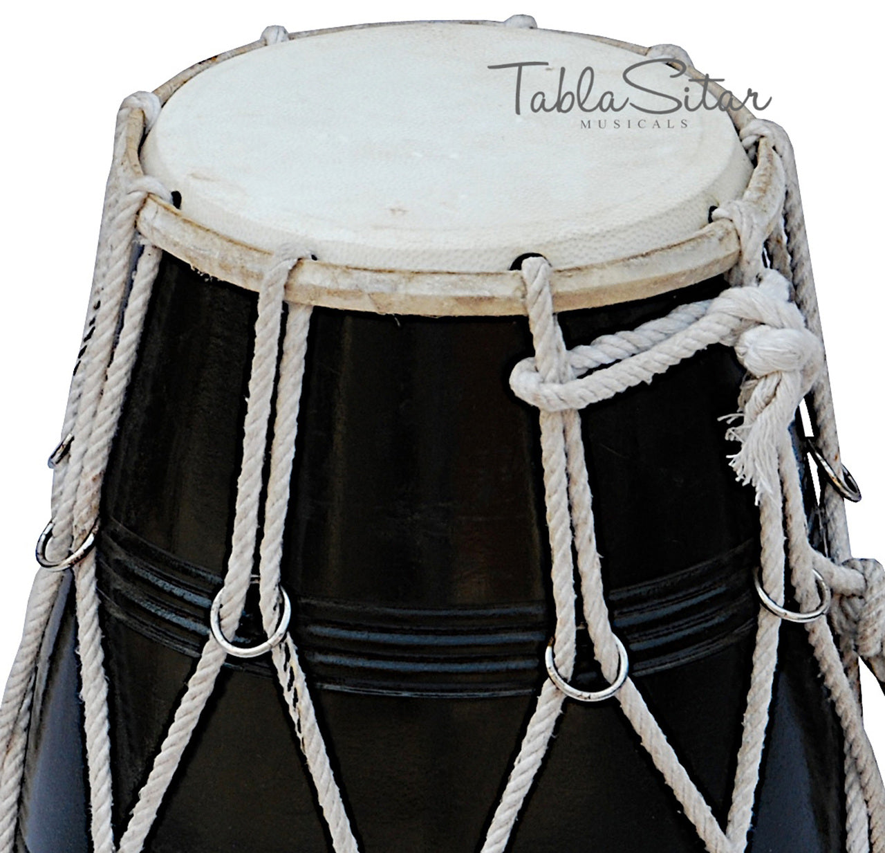 Maharaja Musicals Dholak, Mango Wood, Rope-Tuned, Black