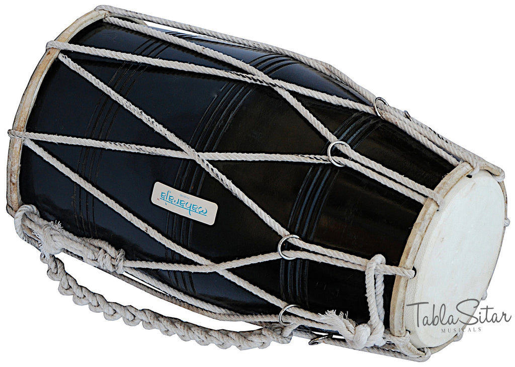 Maharaja Musicals Dholak, Mango Wood, Rope-Tuned, Black