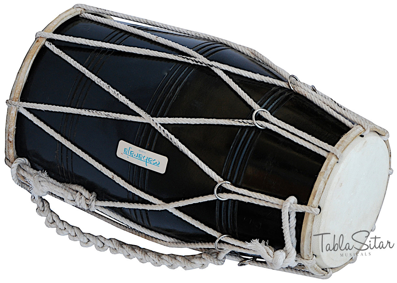 Maharaja Musicals Dholak, Mango Wood, Rope-Tuned, Black