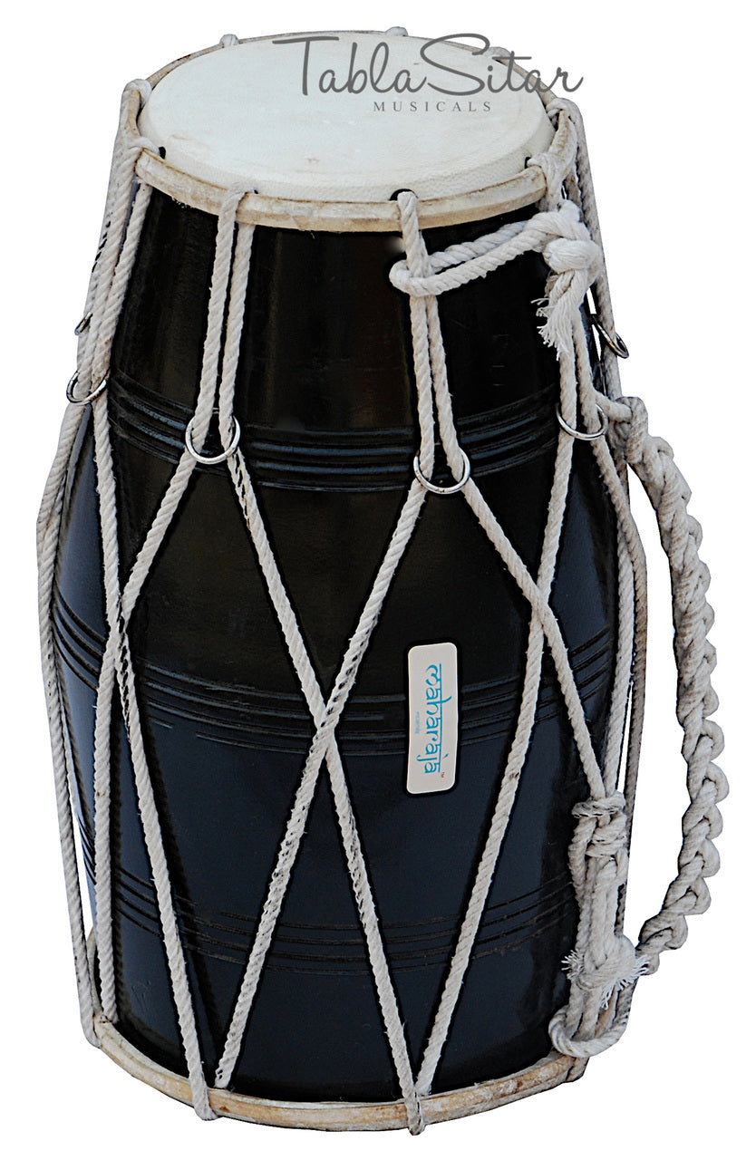 Maharaja Musicals Dholak, Mango Wood, Rope-Tuned, Black