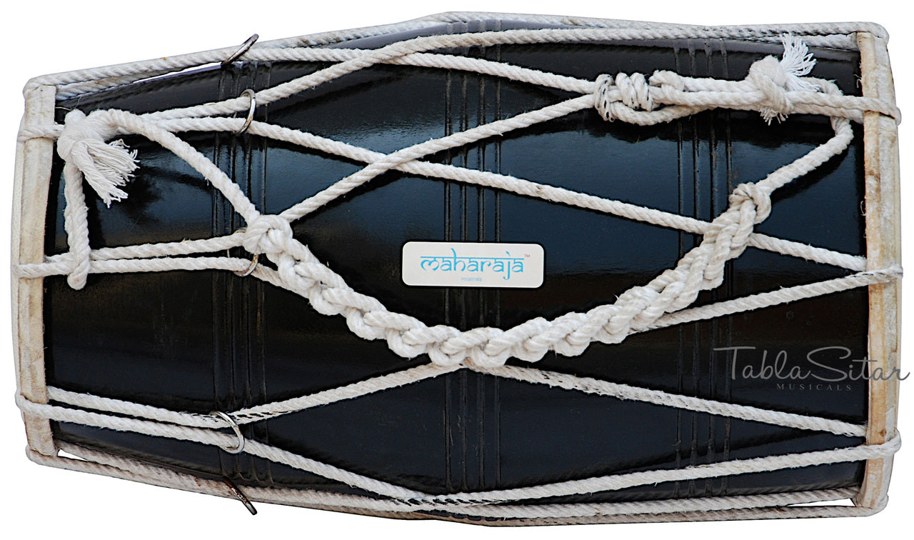 Maharaja Musicals Dholak, Mango Wood, Rope-Tuned, Black