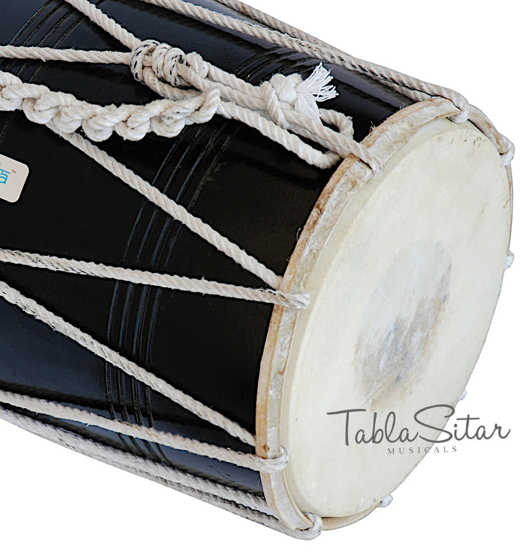 Maharaja Musicals Dholak, Mango Wood, Rope-Tuned, Black