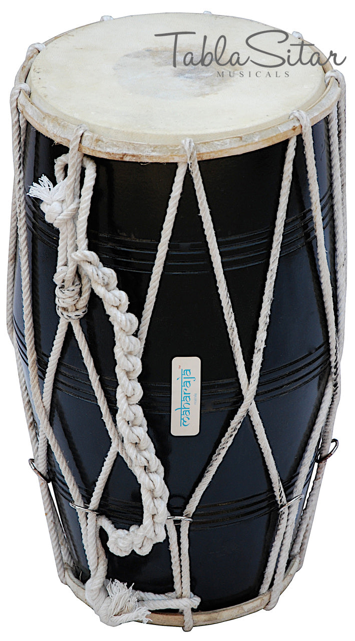 Maharaja Musicals Dholak, Mango Wood, Rope-Tuned, Black